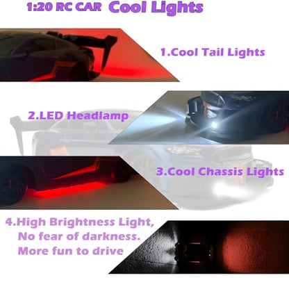 HTURCCOP 1:20 RC Drift Car 2.4GHz 4WD High Speed Drift Remote Control Cars Vehicle with LED Lights and Drifting Tires Batteries x2 Racing Sport Toy Cars for Boys Girls Kids (Purple) - color: Purple
