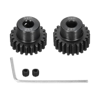2Pcs 32P Steel Pinion Gear Set 21T 22T for 5mm Shaft Hardened Steel Pinion Gear with Screws and Hexagonal Wrench for RC