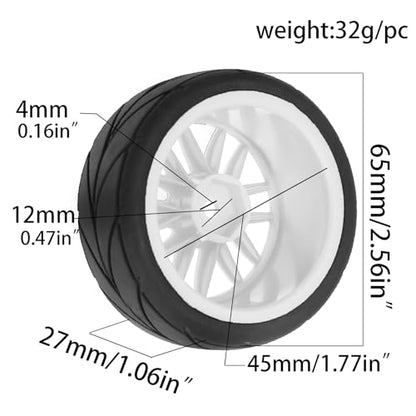 1/10 RC On Road Tires OD 2.56" And Hard Plastic Rally Wheels Rims 12mm Hex for 1:10 Scale Street Racing Touring Drift Car Tamiya TT01 TT02 Traxxas XV02 XV01 TA06 HPI KYOSHO PTG2 4PCS (White) - color: White