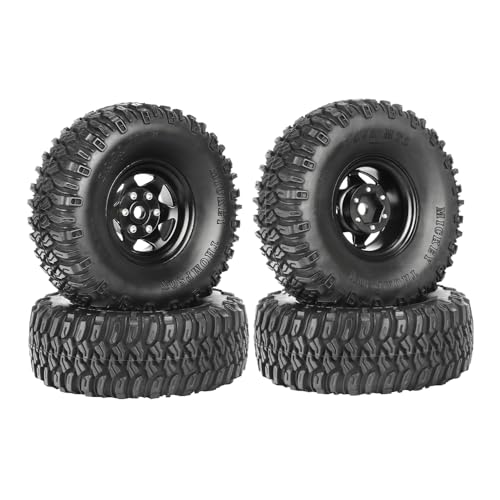 4PCS 1.55 Inch Aluminum Alloy Beadlock Wheel Rim Tyre and 95mm Rubber Tires Set for 1/10 RC Rock Crawler Car Upgrade Parts for Tamiya Axial AX90069 D90 TF2 CC01 LC70(6Spoke-Black) - color: 6spoke-black
