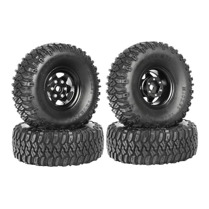 4PCS 1.55 Inch Aluminum Alloy Beadlock Wheel Rim Tyre and 95mm Rubber Tires Set for 1/10 RC Rock Crawler Car Upgrade Parts for Tamiya Axial AX90069 D90 TF2 CC01 LC70(6Spoke-Black) - color: 6spoke-black