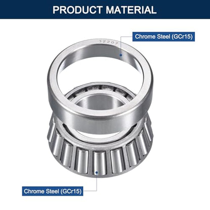 2 Pack 32207 Tapered Roller Bearing Cone and Cup Set | 35mm Bore 72mm OD 24.5mm Cup Width, Chrome Steel Taper Bearings Set, ABEC-3 - size: 32207