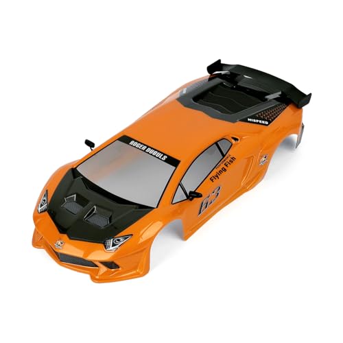 HSP RC Body Shell for HSP Redcat Exceed 1/10 Scale 4wd On Road Racing Drift RC Car with Stickers and Rear Wing Orange
