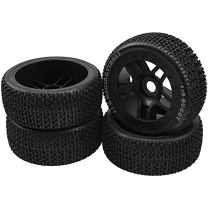 17mm Hex Hub 4.40''OD Rubber Tires & Plastic Wheel Rim w/Foam Compatible with 1/8 Arrma Python Kraton Redcat Kyosho Traxxas Sledge Losi HPI 1/8 Off-Road RC Buggy (T Style) - style: T Style