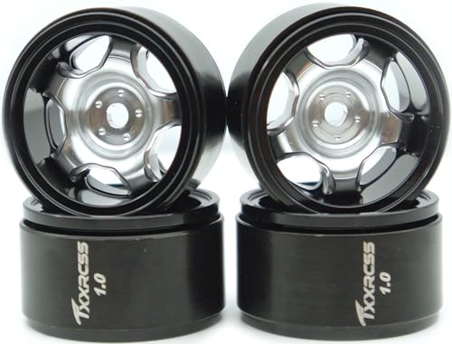 RC 1.0 Beadlock Wheels Offsets -2 Aluminum Rims for AX24 1/18 TRX4M All 1/24 Scale SCX24 Deadbolt RC Crawler Car Wheels Upgrades 4Pc (Silver & Black) - color: Silver & Black