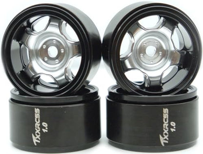 RC 1.0 Beadlock Wheels Offsets -2 Aluminum Rims for AX24 1/18 TRX4M All 1/24 Scale SCX24 Deadbolt RC Crawler Car Wheels Upgrades 4Pc (Silver & Black) - color: Silver & Black