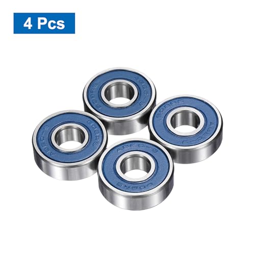 uxcell 4 Pcs 608-2RS Deep Groove Micro Bearing, 8x22x7mm Double Rubber Sealed Chrome Steel Small Bearings (ABEC5, Z4 Low Noise) - size: 608-2RS