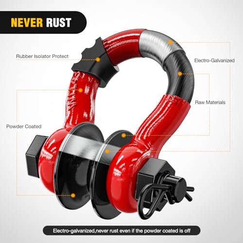 Nilight 3/4" D-Ring Shackle with Snatch Block, Heavy Duty Recovery Set | 9,500 lbs WLL, Winch Pulley, Fits Synthetic Rope & Steel Cable, Truck, Jeep, ATV, UTV, 2-Piece Kit, Red - color: Red 3/4" w/Towing Pulley 2 Pack, size: 3/4 inch