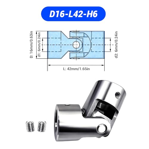 6mm to 6mm Universal Joint Coupling, D16 L42 Stainless Steel Rotatable Steering Shaft U Joint Coupler Motor Connector for DIY Model RC Car Robot - size: D16-L42-H6, style: No Keyway