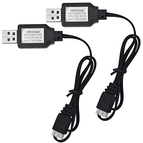 2PCS USB Charger Cable with XH-3P Connector for SCX24 RC Car, Holyton Remote Control Car, 2S 7.4V LiPo Battery RC Car, Rock Crawler FPV Drone Quadcopter