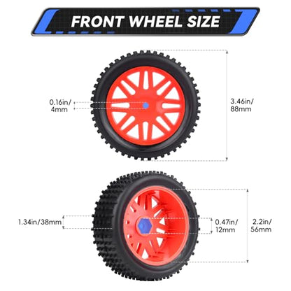 Preglued 12mm Hex Wheel Rims Rubber Tires with Foam Inserts OD 86mm/3.38" for Traxxas Bandit WLtoys 144001 Redcat 1/10 RC Off-Road Buggy Car, Set of 4 (Color C)