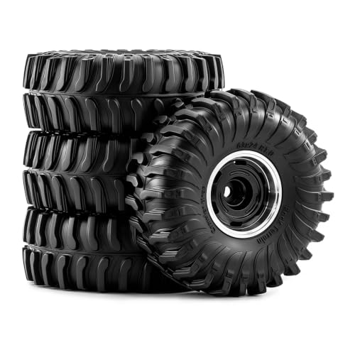 1.0" Beadlock Aluminum Wheels and 64mm Soft Rubber Tires | for SCX24, TRX4M, Ascent 18, FCX24, 1/18 1/24 RC Crawler, 7mm Hex, 0mm Offset, with Foam Inserts, (Black A) - color: Black a