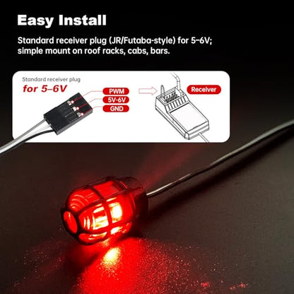 HobbyPark RC LED Flash Lights Alarm Lamp Flashing Rotating Beacon Light DC 5–6V Compatible with 1/10 TRX4 SCX10 RC Crawler Car 1/14 Tamiya Tractor RC Truck (Red and Blue Lights) - color: Red and Blue Lights