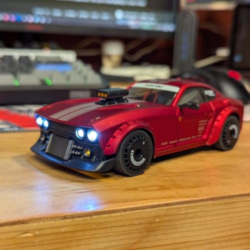 RC Drift Car 1/32 Scale High-Speed 4WD Mini Electric Remote Control Car, 30 km/h with Gyro Stabilization and LED Lights, Suitable for Adults (KM3299-Red) - color: Red