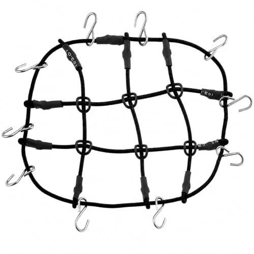 1:24 RC Roof Cargo Net with Hooks, 80x65mm Elastic Luggage Net for Axial SCX24 90081 AXI00002 AXI00001 AXI90081 C10 JLU Gladiator Bronco TRX4M 1/24 1/18 RC Crawler Scale Accessories, Black - color: Black