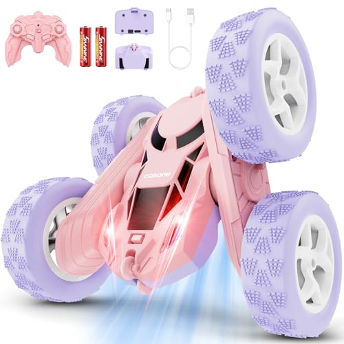cosone Pink Purple RC Stunt Car for Kids | 360° Rotating Tricks, Double-Sided Driving, LED Lights, USB-C Rechargeable Battery, One-Click Demo - color: Purple&pink Pro