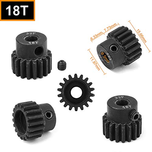 Hobbypark Metal Steel 32 Pitch Pinion Gear Set 5mm Shaft Hole 17T 18T 19T 20T 21T Motor Gears Kit for RC Car (5-Pack)