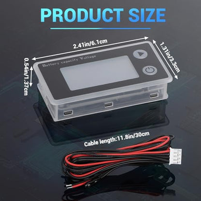 DROK 48v Golf Cart Battery Meter, 10-100v Digital Volt Meter Battery Capacity Tester Temperature Gauge, Black - color: Black, size: 48V/30cm Wire