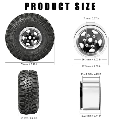 1.0 Beadlock Wheel Soft Tire Set RC Upgrade Part for Traxxas 1/18 TRX4M 1/24 RC Crawlers car Axial SCX24 FMS FCX24 Gladiator Bronco C10 JLU Deadbolt B17 Upgrade.(4Pcs/Set) - color: Black