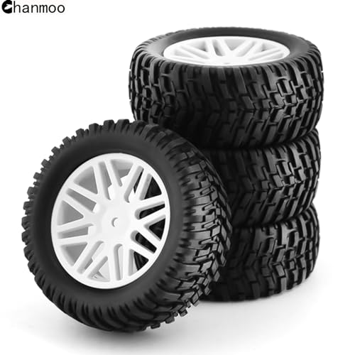 1/10 RC Off Road Tires And Wheels 12mm Hex Rubber Short Course Truck Tyres With Foam Insert For 1:10 Scale Buggy Car ARRMA Traxxas Wltoys 144001 Losi HSP 94107 94170 94155 94177 4PCS (White) - color: White