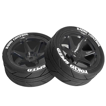1/10 RC On Road Tires OD 65mm and Aluminum Street Wheels 12mm Hex Touring Tyres for 1:10 Rally Racing Drift Car Tamiya TT01 TT02 XV01 HPI KYOSHO HSP PTG2 Traxxas TA06 A959 PTG2 (Black) - color: Black