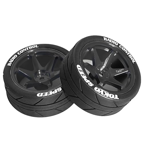 1/10 RC On Road Tires OD 65mm and Aluminum Street Wheels 12mm Hex Touring Tyres for 1:10 Rally Racing Drift Car Tamiya TT01 TT02 XV01 HPI KYOSHO HSP PTG2 Traxxas TA06 A959 PTG2 (Black) - color: Black