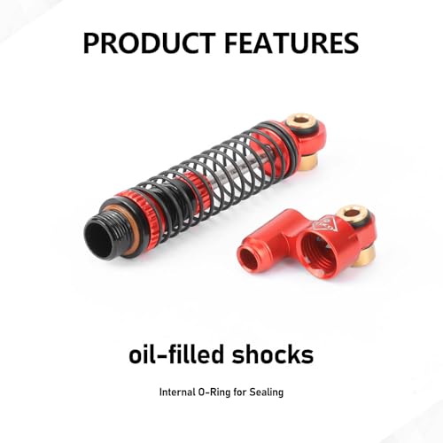 SCX24 Shock Flex Blades With 47MM Oil Filled Shocks Absorber | CNC Aluminum Damper Mount for Axial SCX24 Upgrade Parts 1/24 RC Crawler - color: Red