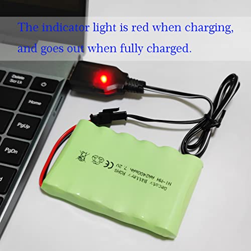 7.2V Ni-MH Battery Pack, 2400mAh Rechargeable AA Battery with USB Charge Cable, SM 2P Plug for RC Car, Truck, Tank, Boat, Toys