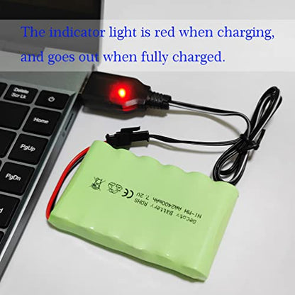 7.2V Ni-MH Battery Pack, 2400mAh Rechargeable AA Battery with USB Charge Cable, SM 2P Plug for RC Car, Truck, Tank, Boat, Toys