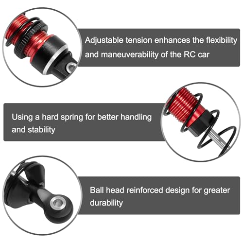 Aluminum 1/16 RC Shock Absorber Front Rear Adjustable Springs Shock Damper | for 1/16 Traxxas Mini Maxx 4WD 107154-1 Mini XRT VXL-3S 108076-1 RC Truck Upgrade, 4PCS, Red - color: Red