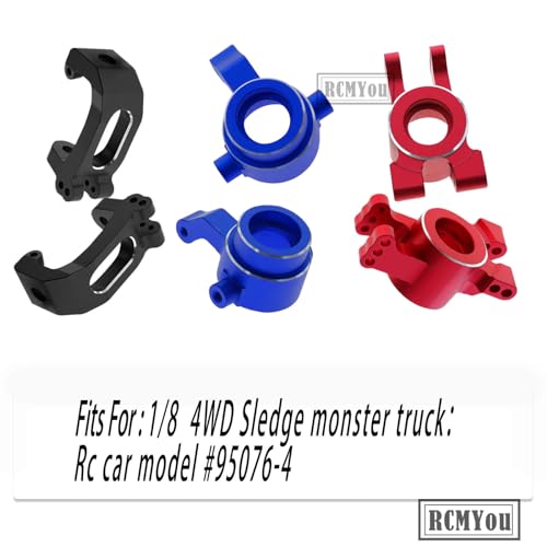 RC Alloy Caster Block & Steering Blocks & Rear Stub Axle Carriers Upgrades Part for 1/8 Sledge 4WD, Hops up for Sledge 4WD Monster Truck #95076-4,Replace #9537,#9532,#9552,Black - color: Black