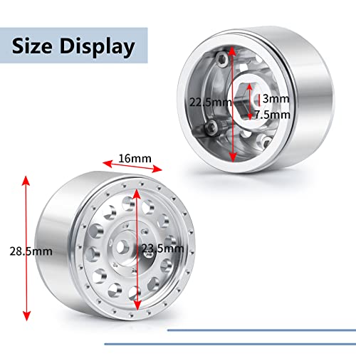 MORLORDY RC Aluminum Alloy 1.0 Beadlock Wheels Rims 4PCS Metal Wheel Hub Set for 1/24 RC Crawler Car SCX24 Wheels Upgrades Accessories - Silver
