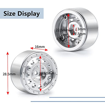 MORLORDY RC Aluminum Alloy 1.0 Beadlock Wheels Rims 4PCS Metal Wheel Hub Set for 1/24 RC Crawler Car SCX24 Wheels Upgrades Accessories - Silver