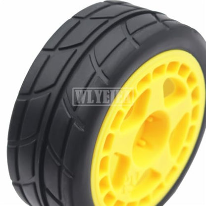 4PCS RC 1/10 On-Road Tires 65mm RC Rubber Tires w/Plastic Wheel Rim 12mm Hex Fit for 1/10 RC On-Road Rally Car HPI Tamiya TT01 TT02 Kyosho Wltoys 144001 - color: Yellow 3