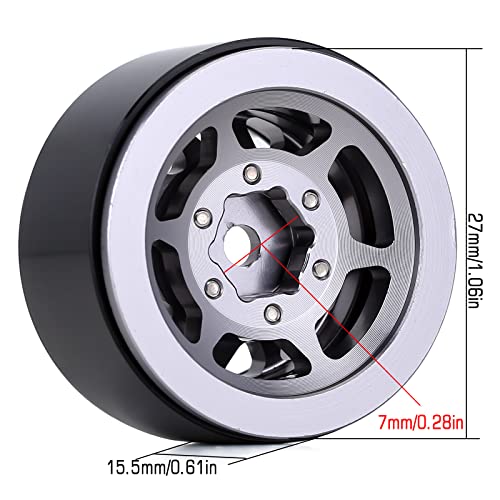 INJORA 1.0 Wheel Rims RC Metal Beadlock Wheels Rims for All 1/24 Scale Axial SCX24 Deadbolt RC Crawler Car Upgrades Accessories(Black&Grey) - color: Black&grey