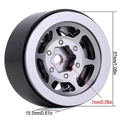 INJORA 1.0 Wheel Rims RC Metal Beadlock Wheels Rims for All 1/24 Scale Axial SCX24 Deadbolt RC Crawler Car Upgrades Accessories(Black&Grey) - color: Black&grey