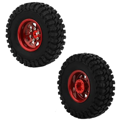 1.0 Beadlock Wheel Soft Tires Set -3.78mm Offset Wheel Rims for 1/18 1/24 RC Crawler Car Axial AX24 SCX24 FMS FCX24 TRX4M (red) - color: Red