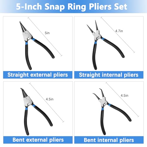 850Pcs C-clip External Retaining Rings Snap Rings Assortment Kit Circlip 304 Stainless Steel(M4-M28) + E-clip Retaining Rings Assortment Set(1.5mm-15mm) + 4-Piece 5-inch Snap Ring Pliers Set
