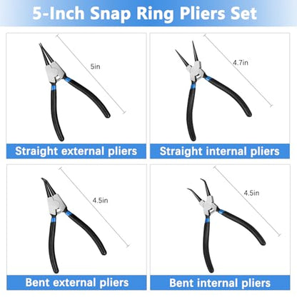 850Pcs C-clip External Retaining Rings Snap Rings Assortment Kit Circlip 304 Stainless Steel(M4-M28) + E-clip Retaining Rings Assortment Set(1.5mm-15mm) + 4-Piece 5-inch Snap Ring Pliers Set