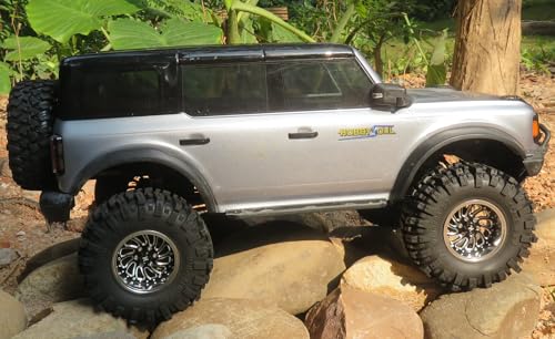 Adjustable Offset 2.2 Beadlock Wheels and Tires Set, 124mm Tall Mud Slingers 2.2 Tires and Wheels for RC Crawler Gen8 Everest 10 SCX10 Capra Upgrades,HS701584 - color: Silver & Black