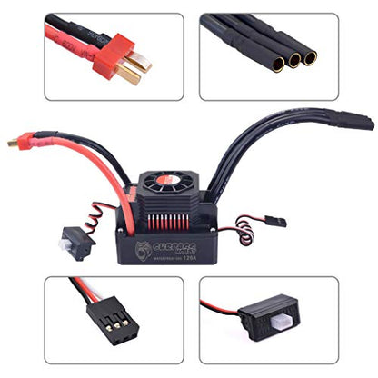 Hobby Wing WP 120A Waterproof 120A ESC Combo with 4076 2000KV Brushless Motor for 1/8 1/10 RC Truck Off-Road Car
