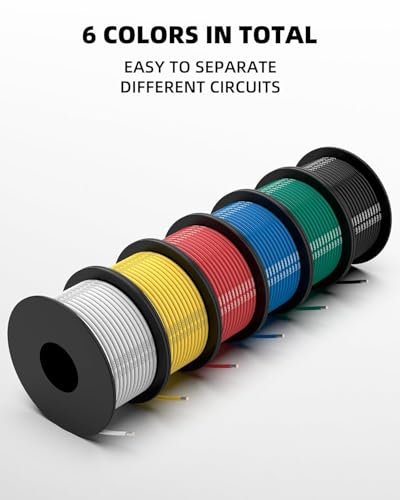 NAOEVO 18 Gauge Wire, Tinned Copper Silicone 18 AWG Automotive Wire, 600FT | 200°C, High Conductivity, Flexible 18 AWG Stranded Wire, 18 AWG Wire for Automotive, LED, DIY, Circuit (6 Colors 100ft/Spool) - size: 100ft, style: 18AWG