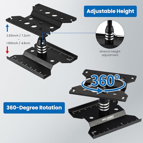 Mini RC Car Work Stand, Tiny RC Aluminum Stand for 1/18 1/24 Scale | RC Car Accessories, Black RC Car Tool Kit Repair Holder with 360°Rotation Lift & Screw Tray