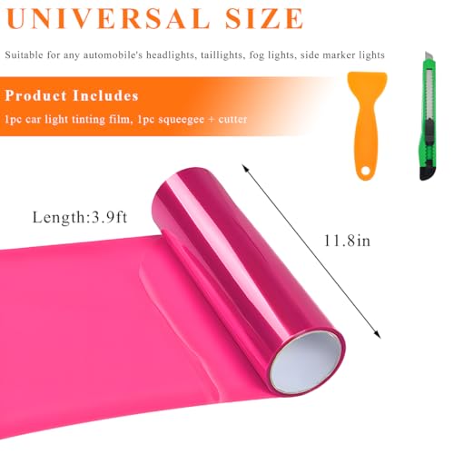 Sun Walker Car Light Tint Film, 12 x 48 Inch Waterproof Taillight Wrap Film Roll with Squeegee & Cutter, Self-Adhesive Vinyl Sticker Sheet Roll for Headlights Fog Lights Tail Lights (Pink) - color: Pink