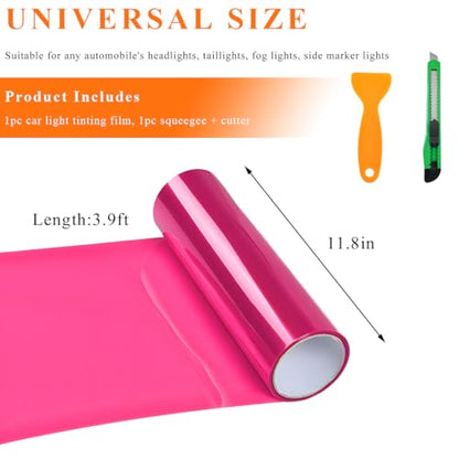 Sun Walker Car Light Tint Film, 12 x 48 Inch Waterproof Taillight Wrap Film Roll with Squeegee & Cutter, Self-Adhesive Vinyl Sticker Sheet Roll for Headlights Fog Lights Tail Lights (Pink) - color: Pink