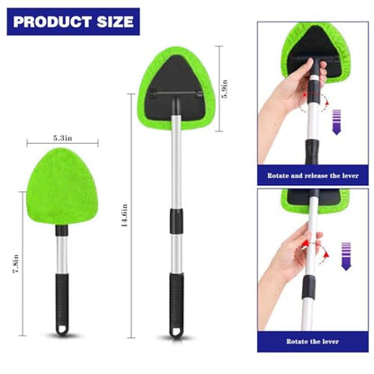 Car Windshield Cleaning Tool, Automotive Window Cleaner with 4 Reusable Washable Microfiber Pads & Extendable Handle, Vehicle Glass Wiper Kit, Universal for RV, SUV, Truck (Green) - color: Green