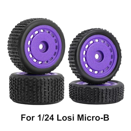 Pre-Mounted Pin Buggy Tires and Wheels Rims Hub Tires Set for 1/24 Losi Micro-B 1/28 Losi Micro-T Wltoys 244016 Upgrade Part (Purple Micro-B) - color: Purple Micro-b