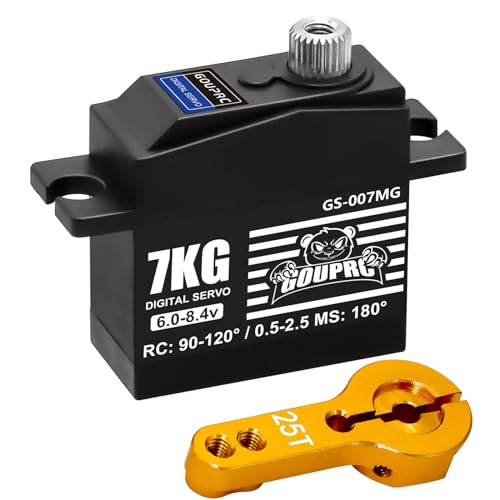 GOUPRC 7KG Micro RC Servo for 1/14 1/16 RC Car Boat DIY Robot, High Torque Medium-Aluminum Digital Servo of Metal Steel Gears with 25T Servo Horn Upgrade Servo Parts - style: 7KG Black