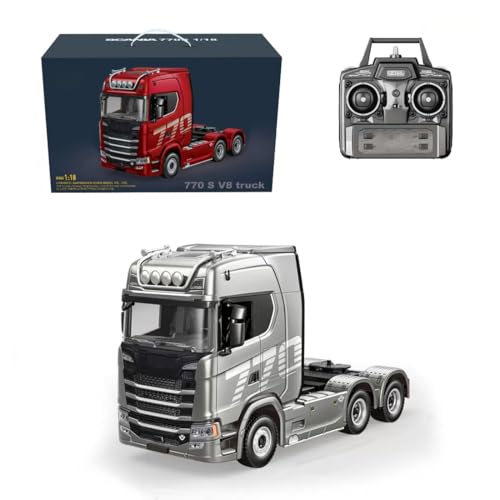 770S 1/18 RC Semi Trailer, 6x4 Heavy Duty Tractor Truck with Rear Wheel Drive, Adult Collectible Model (1501) - color: Silver