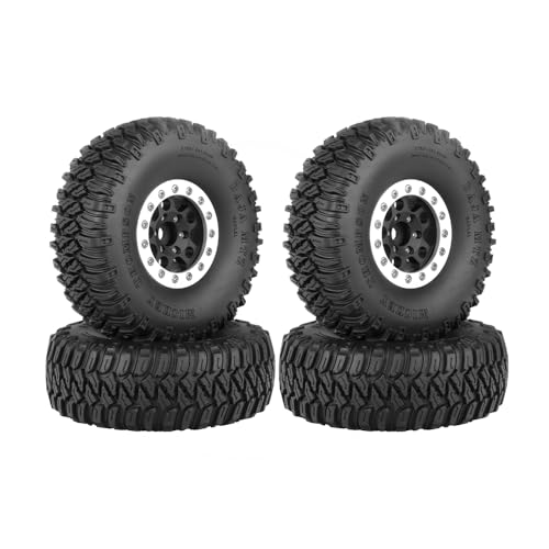 4PCS 1.55 Inch Aluminum Alloy 5Spoke Beadlock Wheel Rim Tyre and 95mm Rubber Tires Set for 1/10 RC Rock Crawler Car Upgrade Parts for Tamiya Axial AX90069 D90 TF2 CC01 LC70 (Black Silver) - color: Black Silver